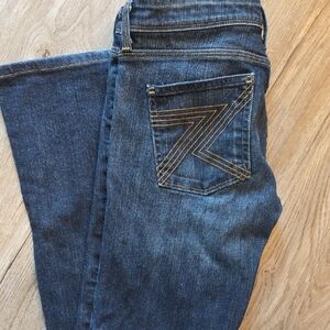 7 For All Mankind Blue Straight Leg Jeans with Geometric Stitching